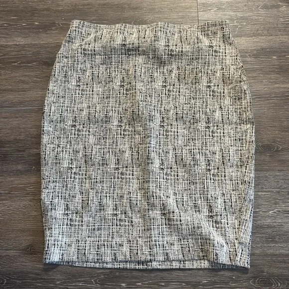 Express black white lightweight tweed elastic waist pencil skirt stretch L - Picture 2 of 5
